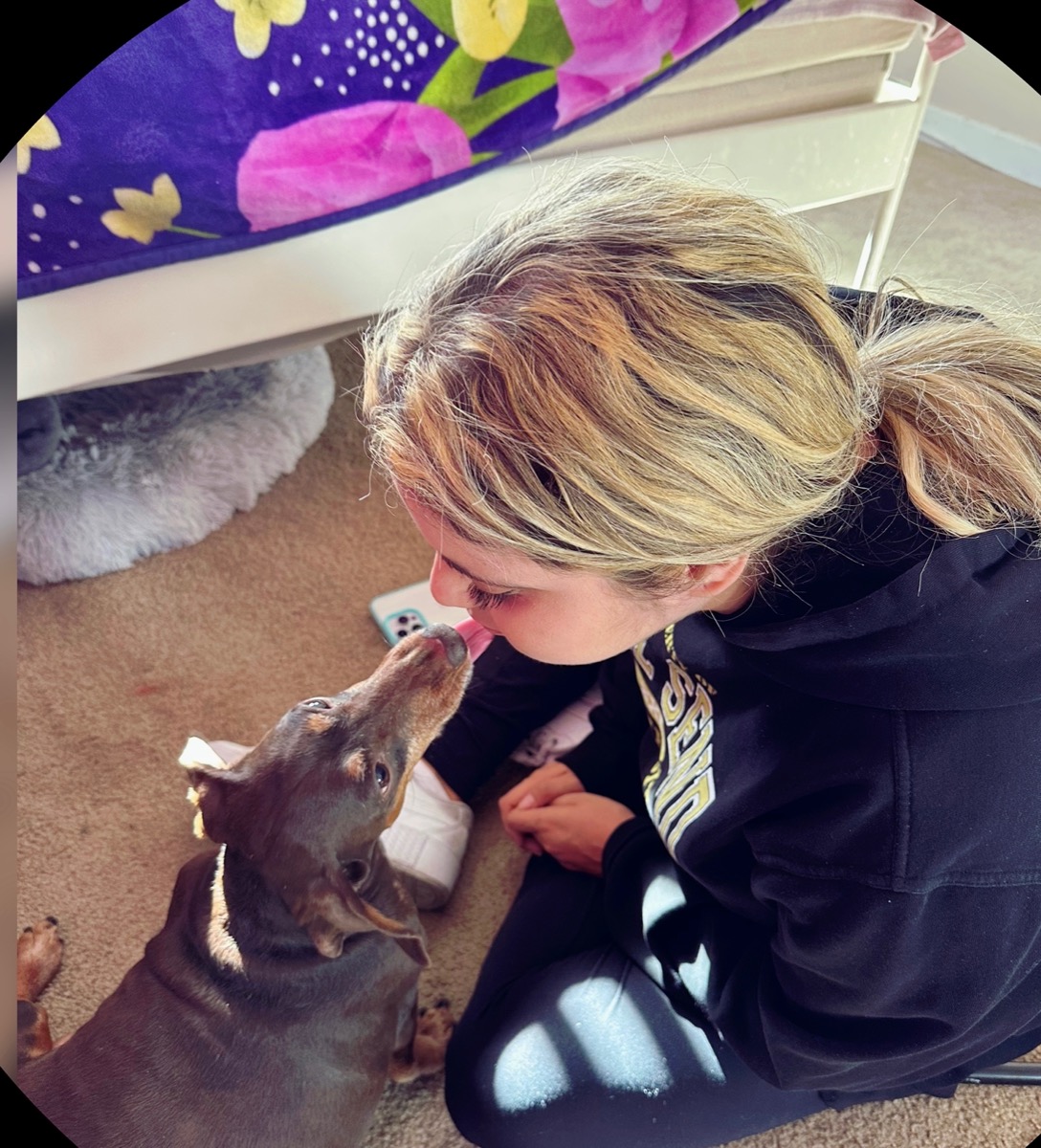 Jasmin with Wooter, her dachshund